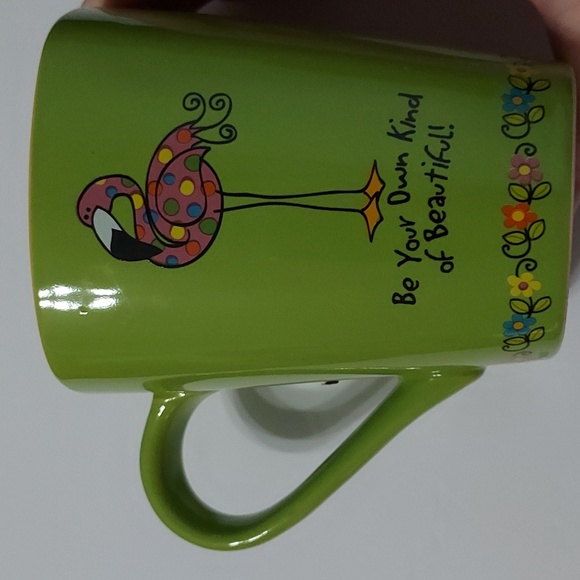 Flamingo Mug w/saying,Mulicolor,4 1/2in.Hx5in.W w/handle.minor flaws GUC,heavy - Picture 2 of 9